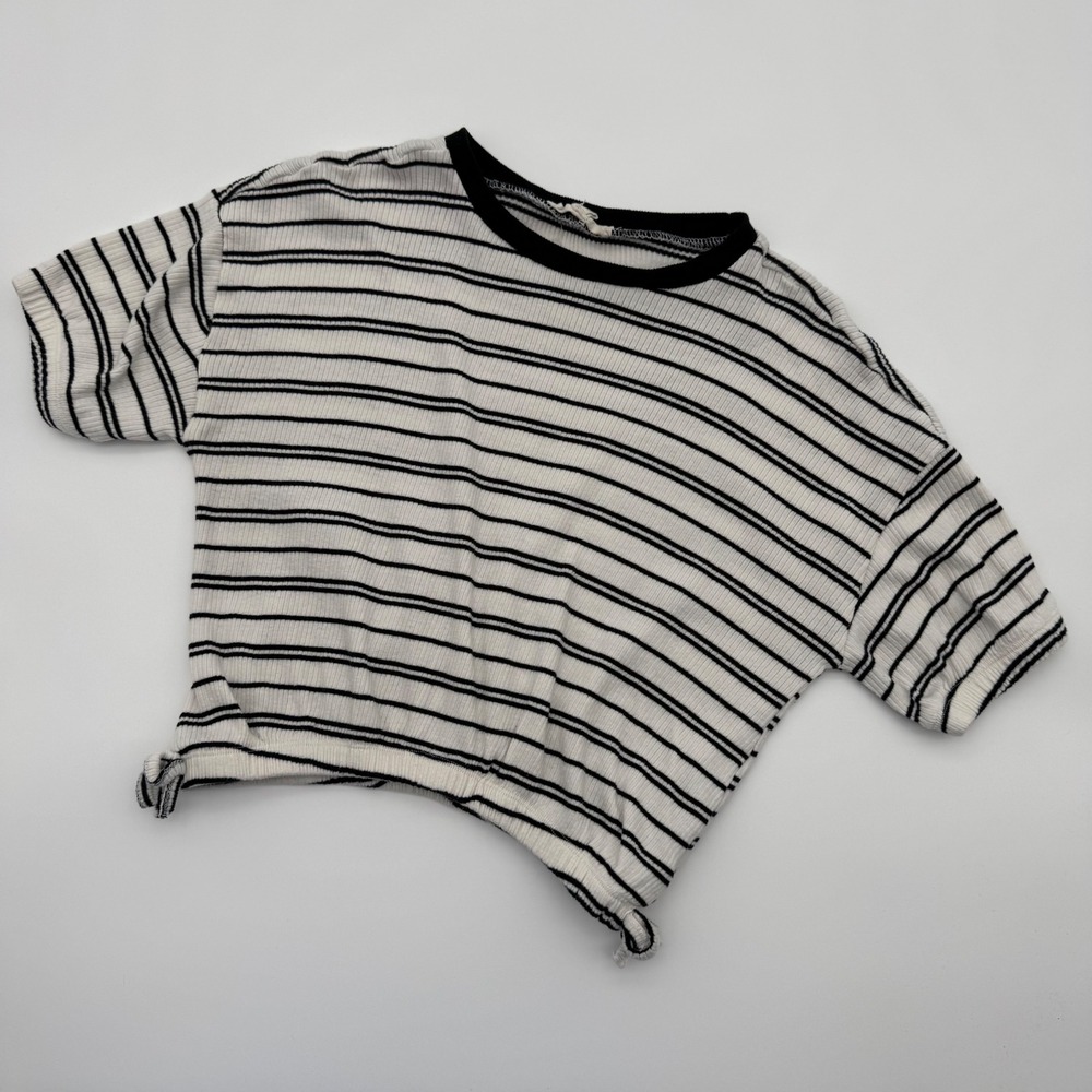 Jessica Simpson Womens Striped Ribbed Crop Top Black And White Size L‎